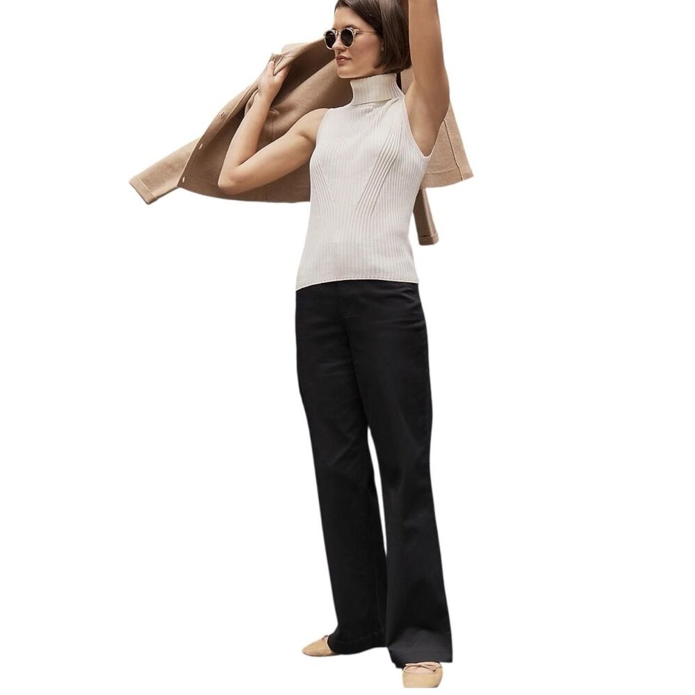 Lands End Pants Womens 12 Black Wool Blend Lined Flare Work Dress Career USA